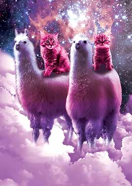 Cat Riding Rainbow Llama
