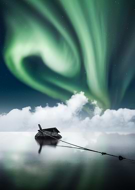 Aurora over the boat