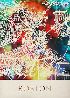 Boston City Watercolor Map