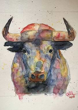 bull in watercolor