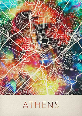 Athens Watercolor City Map