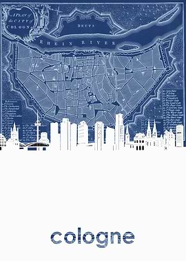 Cologne skyline blue