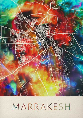 Marrakesh Watercolor Map