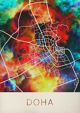 Doha Watercolor City Map