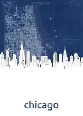 Chicago skyline blue