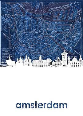 Amsterdam skyline blue