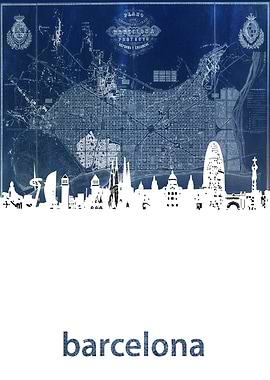 Barcelona skyline blue
