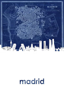 Madrid skyline blue