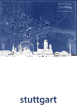 Stuttgart skyline blue