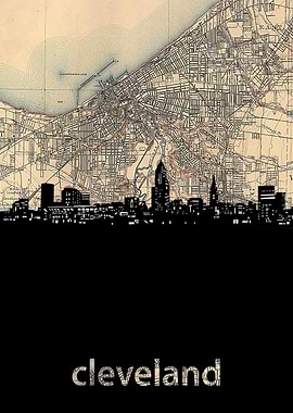 Cleveland skyline sepia