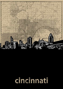 Cincinnati skyline sepia