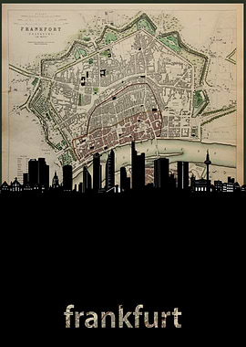 Frankfurt skyline sepia