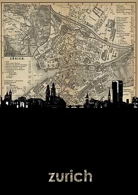 Zurich skyline sepia