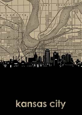 Kansas city skyline sepia