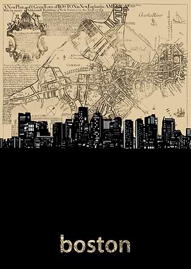 Boston skyline sepia
