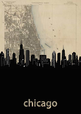 Chicago skyline sepia