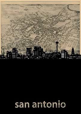 San Antonio skyline sepia