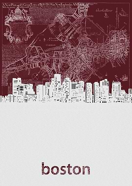 Boston skyline red
