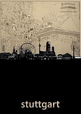 Stuttgart skyline sepia