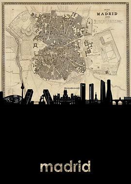 Madrid skyline sepia