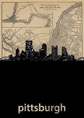 Pittsburgh skyline sepia