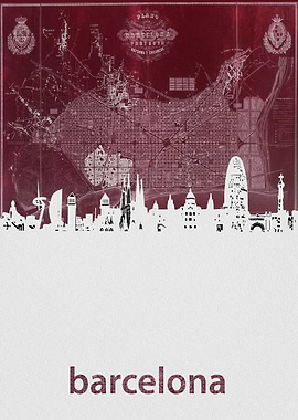Barcelona skyline red
