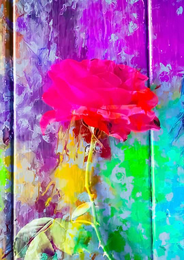 red rose with painting