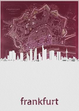 Frankfurt skyline red