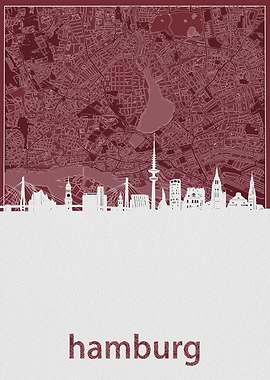 Hamburg skyline red