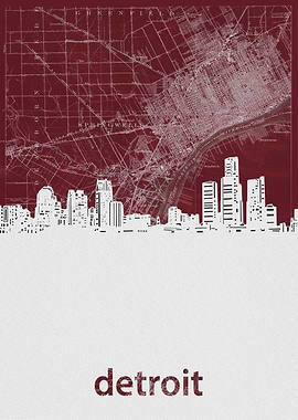 Detroit skyline red
