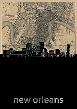 New Orleans skyline sepia