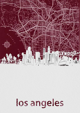 Los Angeles skyline red