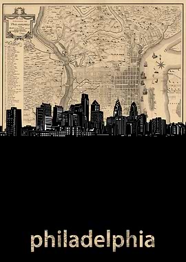 Philadelphia skyline sepia