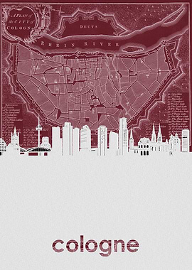 Cologne skyline red