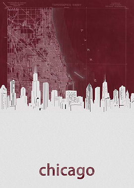 Chicago skyline red