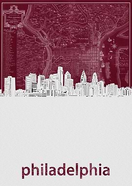 Philadelphia skyline red