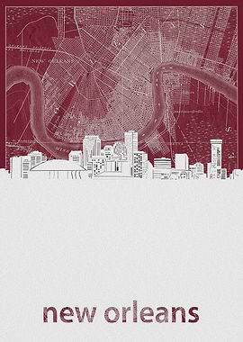 New Orleans skyline red