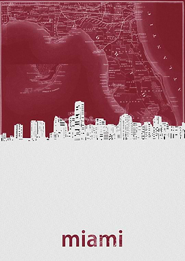 Miami skyline red
