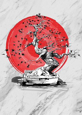 Bonsai Tree Japan Flag