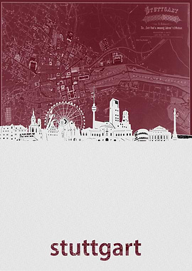 Stuttgart skyline red