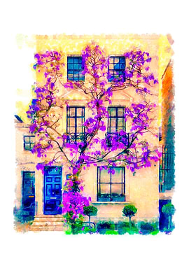 Violet flowers on the wall