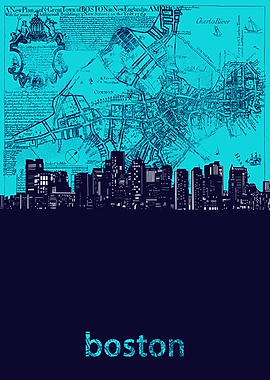 Boston skyline turquoise