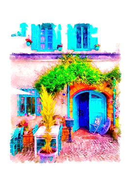 Blue door of a small cafe