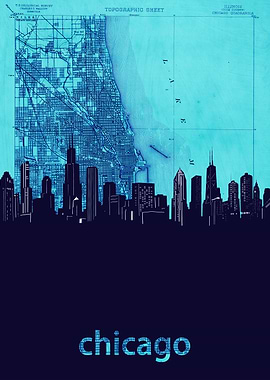 Chicago skyline turquoise
