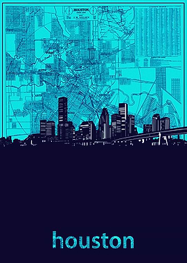 Houston skyline turquoise