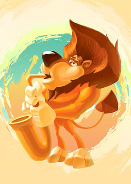 Cute lion singing on sax