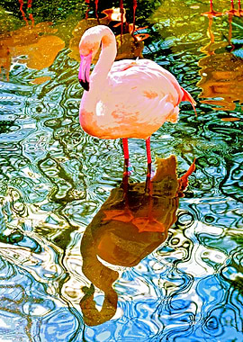 Mirrored flamingo