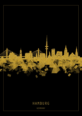 Hamburg skyline gold