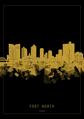 Fort Worth skyline gold