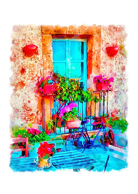 Blue window with shutters